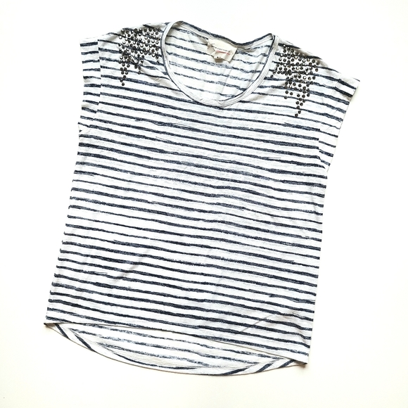 Vince Camuto black white striped studded Top - Picture 1 of 8